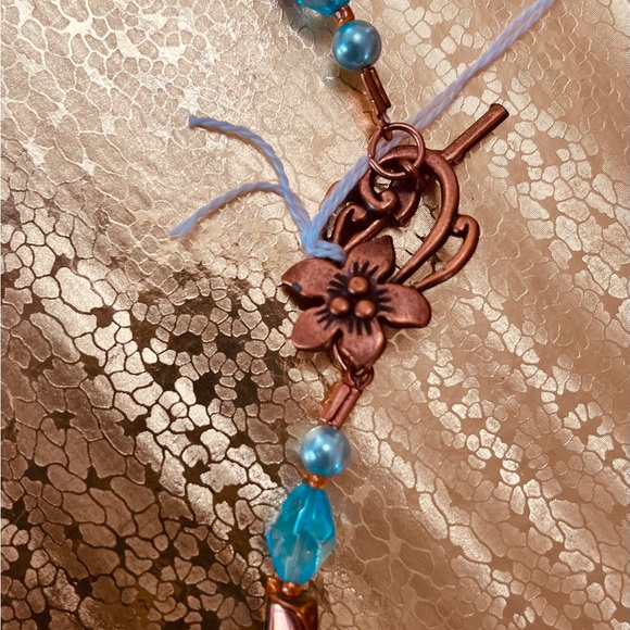 Artisan Crafted Aqua blue multi crystal Lariat necklace with matching Bracelet - Picture 7 of 13
